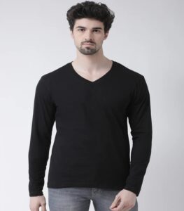 Men Black Flex Sleeve V-Neck Full Sleeve Cotton T-shirt