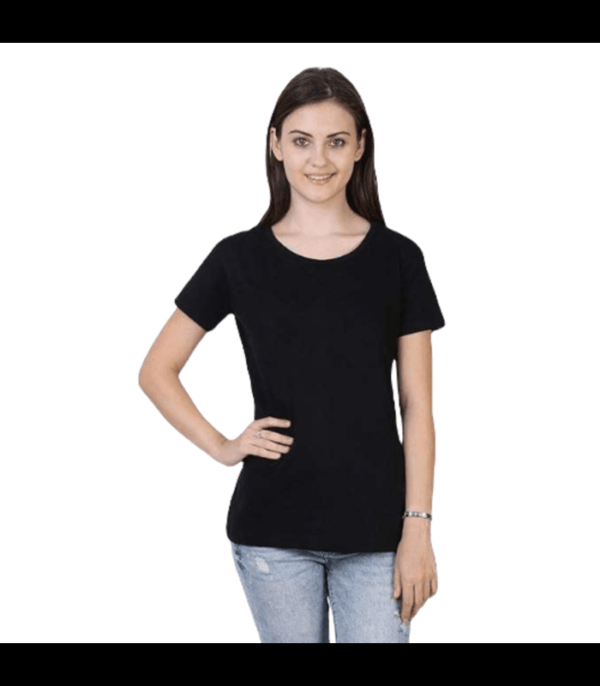 Womens-Cotton-Black-Plain-Round-Neck-Half-Sleeve-T-Shirt