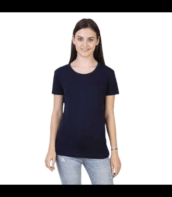 Womens-Cotton-NAVY-Plain-Round-Neck-Half-Sleeve-T-Shirt