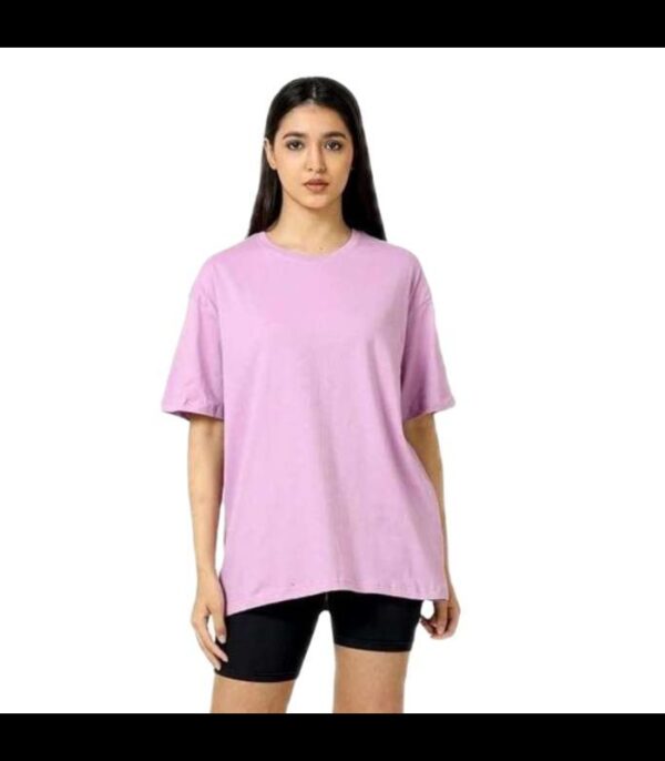 Madfrog-Women-light-Pink-Plain-Round-Neck-Cotton-Blend-Drop-Shoulder-Oversized-T-Shirt
